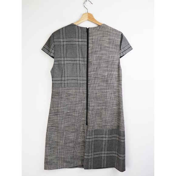 NWT Alice + Olivia Coley Plaid Dress Contrast Print Short Sleeve Black White 10 - Picture 7 of 9